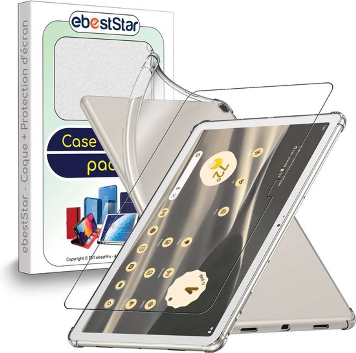 ebestStar - Hoes geschikt voor Google Pixel Tablet, Beschermhoes van Transparant, Antislip Siliconen, Versterkte Hoeken, Transparant + Gehard Glas