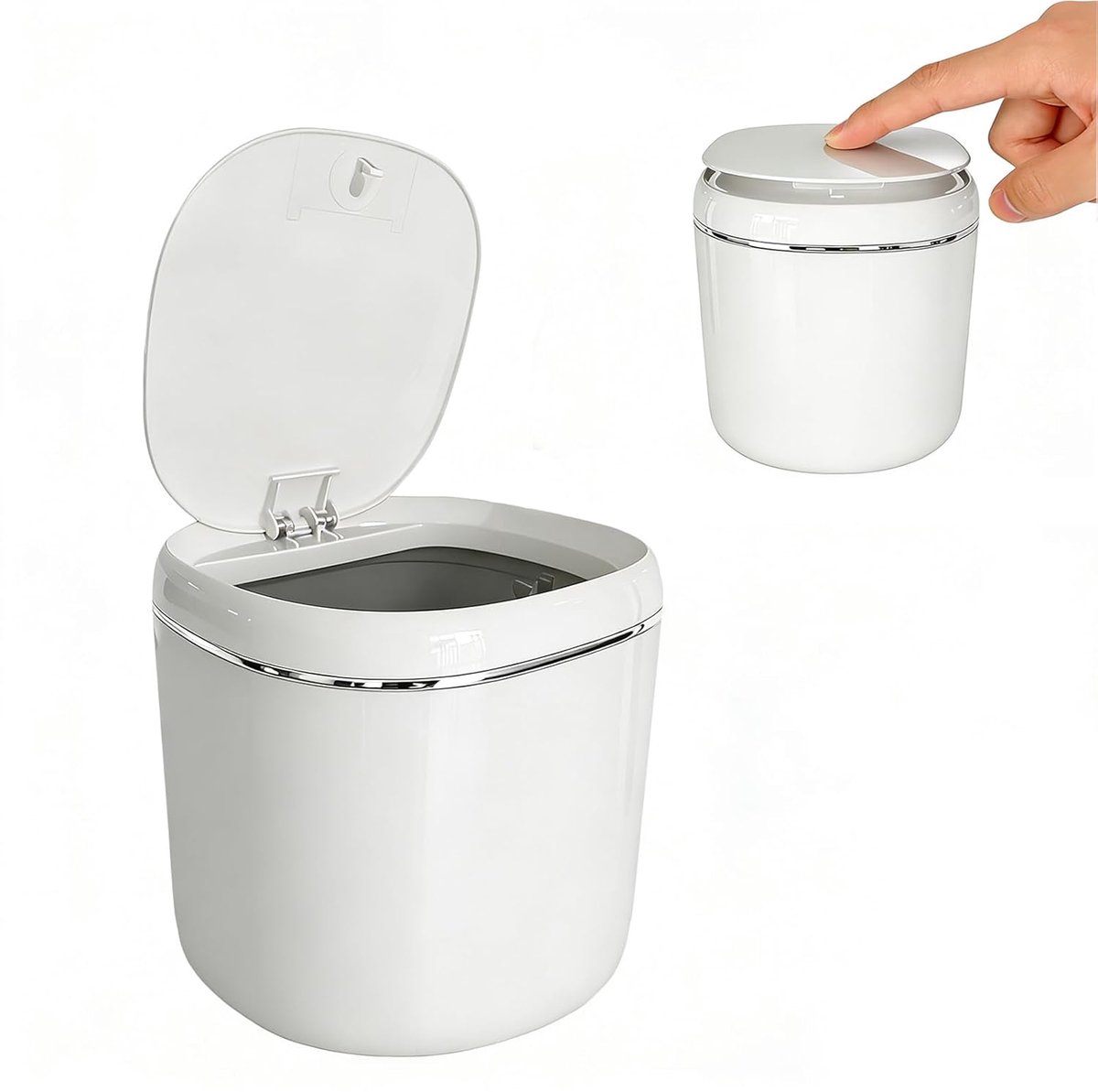 Thijox - Tafelafvalbak Klein met Deksel, Wit, 2L Mini Vuilnisemmer voor Slaapkamer, Badkamer, Kantoor, Cosmetica-Emmer, Praktische Prullenmand