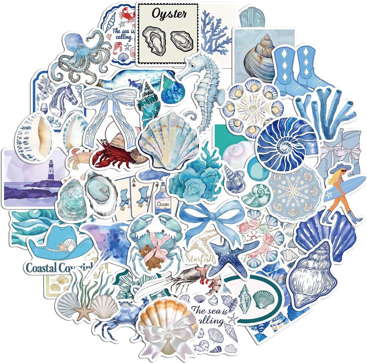 SnelShoppen - 50Pcs Waterdichte Blauwe Ocean Stickers - Zelfklevende Onderwaterdieren Stickers voor Scrapbooks, Bagage, Dagboeken en Waterflessen Deco