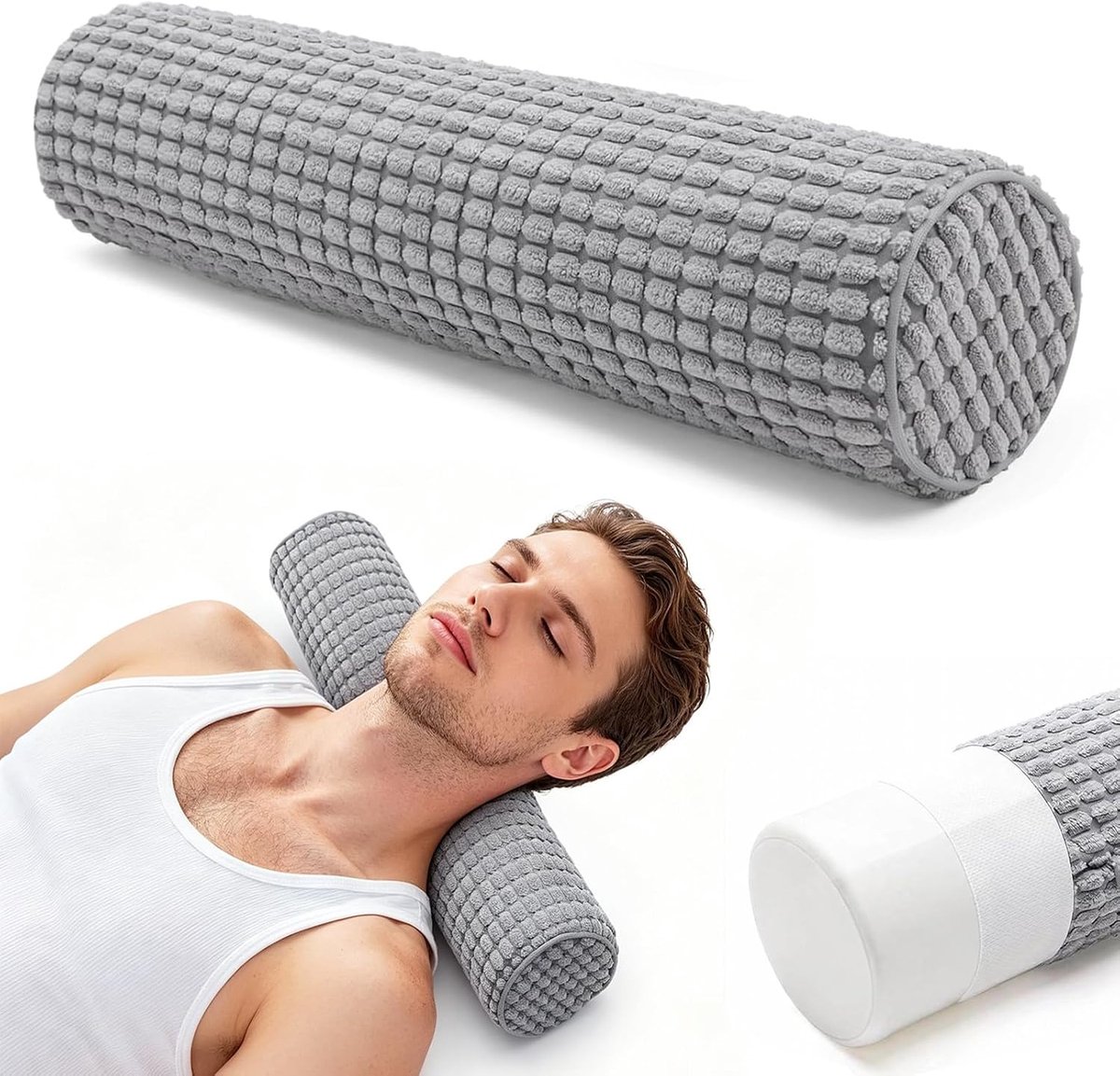 SnelShoppen - Ergonomische Nekrol met Overtrek, 11 x 45 cm, Traagschuim Hoofdkussen, Sierkussen voor Bank, Slaaprol, Kniekussen, Wasbaar Orthopedisch