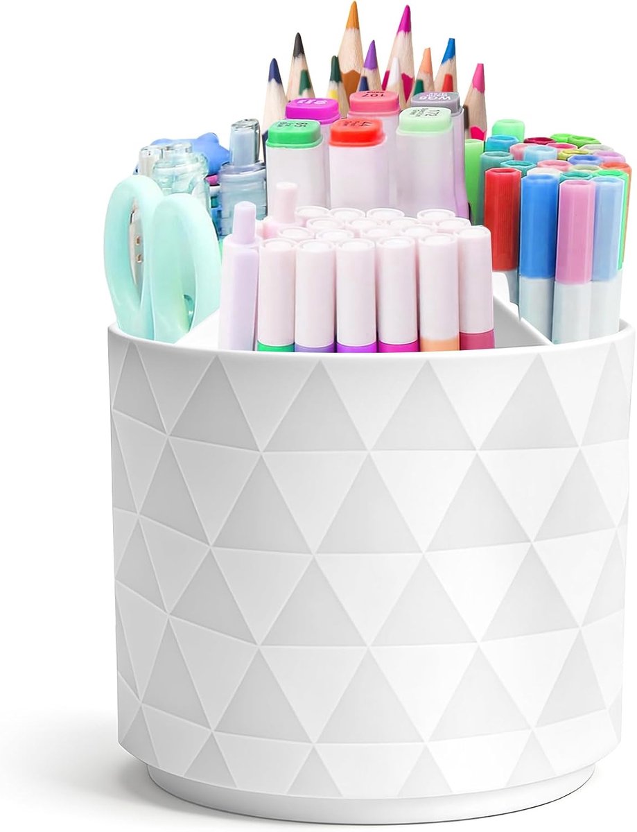 SnelShoppen - 360° Rotating Desk Organiser met 5 Compartimenten, Penhouder, Opslagdoos, Multifunctionele Organizer voor Kantoor, Thuis en School - Wit
