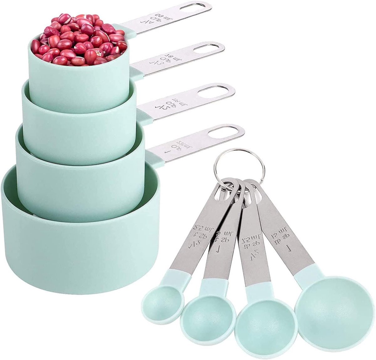 SnelShoppen - RVS Maatlepel Set, 8 Stuks Maatbekers en Lepels, Keuken Accessoires voor Bakken, Koken, Maten in Grammen en Milliliters, Duurzaam en Han