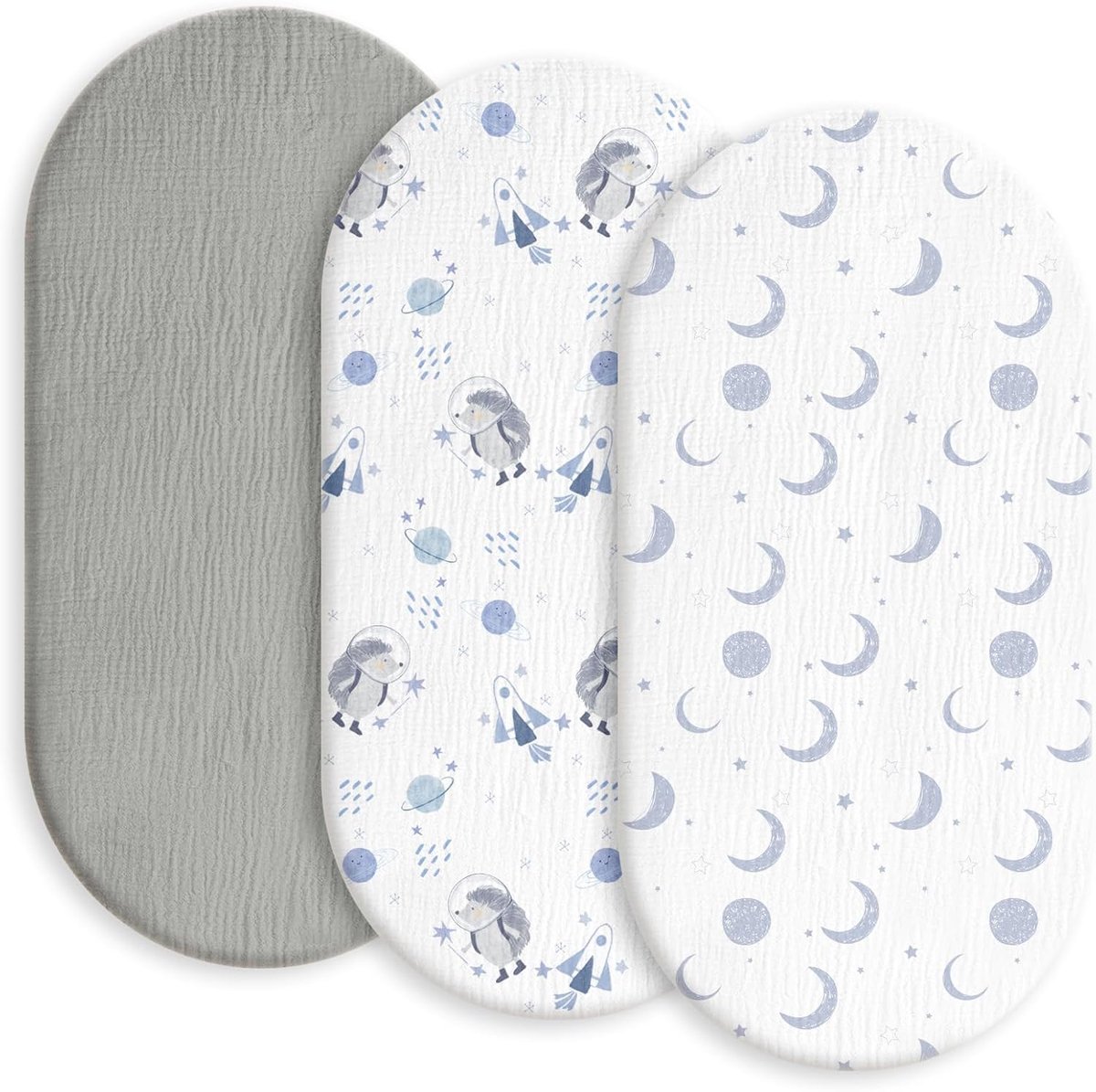 SnelShoppen - Set van 3 Fitted Sheets, Matrasbeschermer voor Speelbedjes, 100% Muslin Katoen, Zacht en Premium Kwaliteit, Universele Fitted Sheets voo