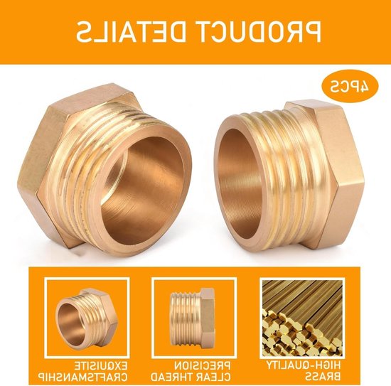4pcs 1/2 inch brass stops, pipe end cap, blind stopper with rubber ring, 1/2 inch male thread, water pipe, stop for - ShopVlot — afbeelding 2