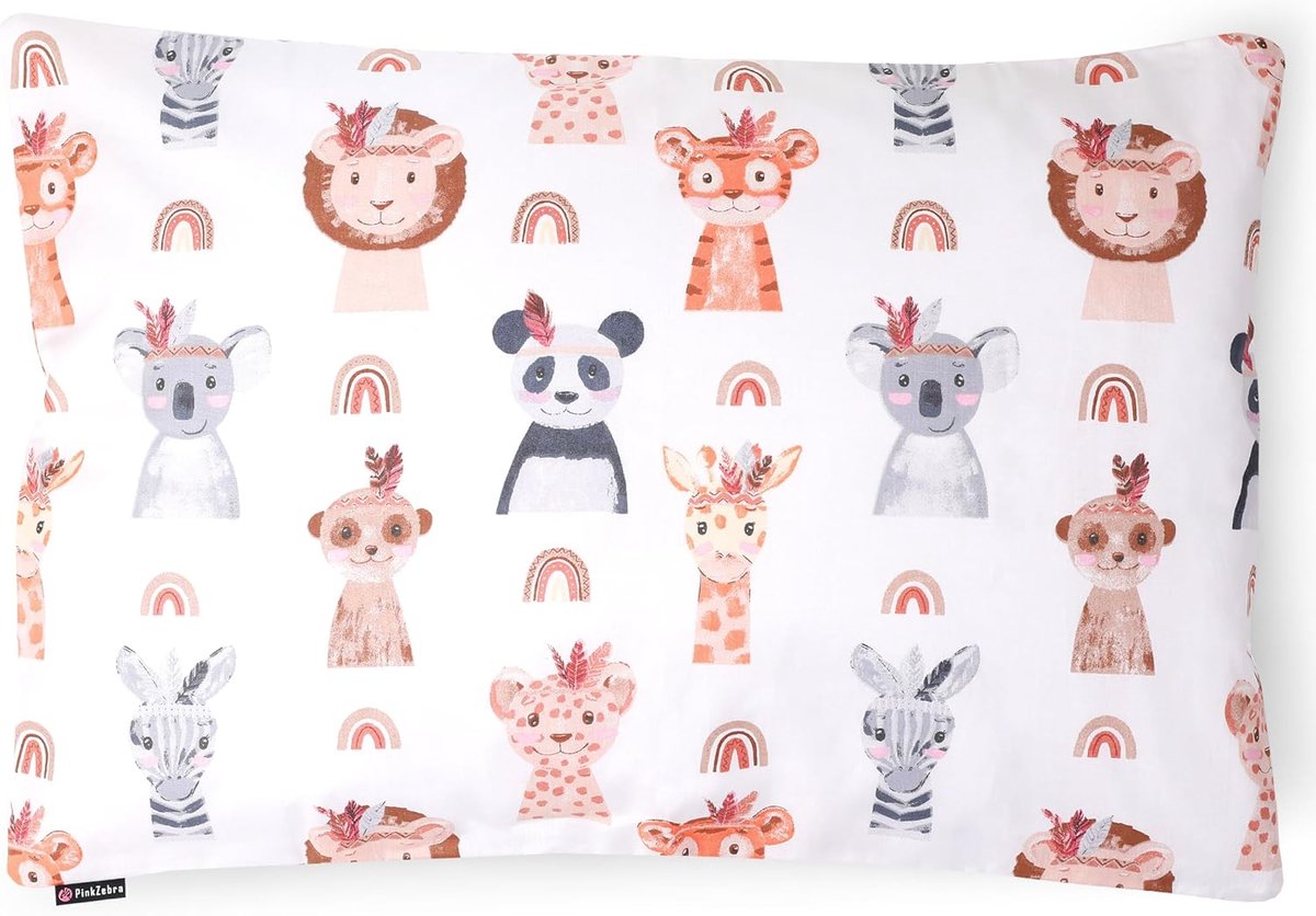 SnelShoppen - Schattige Kindercushion Cover 50x60 cm - 100% Katoen, Oeko-Tex Standaard 100, Dubbelzijdig, Met Ritssluiting, Cute Dieren Motief