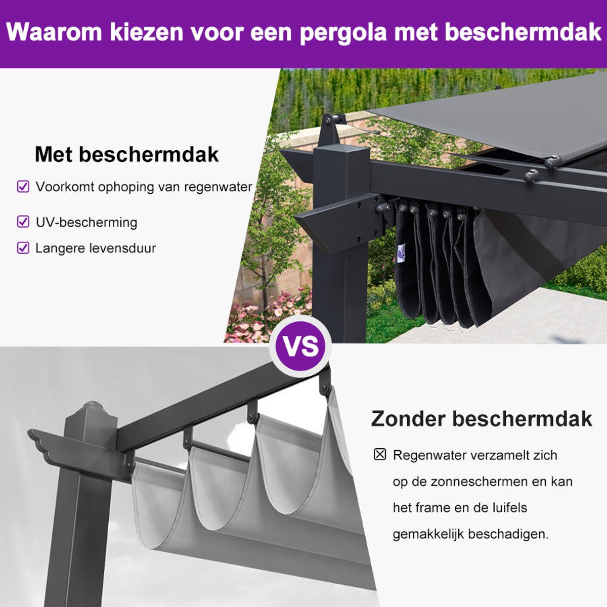 Purple Leaf Pergola avec toit de protection 4 x 3 m - structure marron, toile grise
