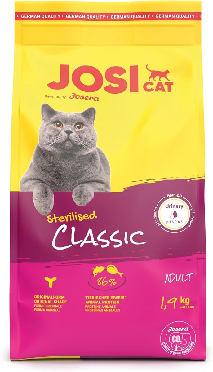 SnelShoppen - JosiCat Sterilised Classic Droogvoer voor Volwassen Katten, 1.9 kg, Hoogwaardige Ingrediënten, Ideaal voor Binnenkatten, Zonder Suiker e