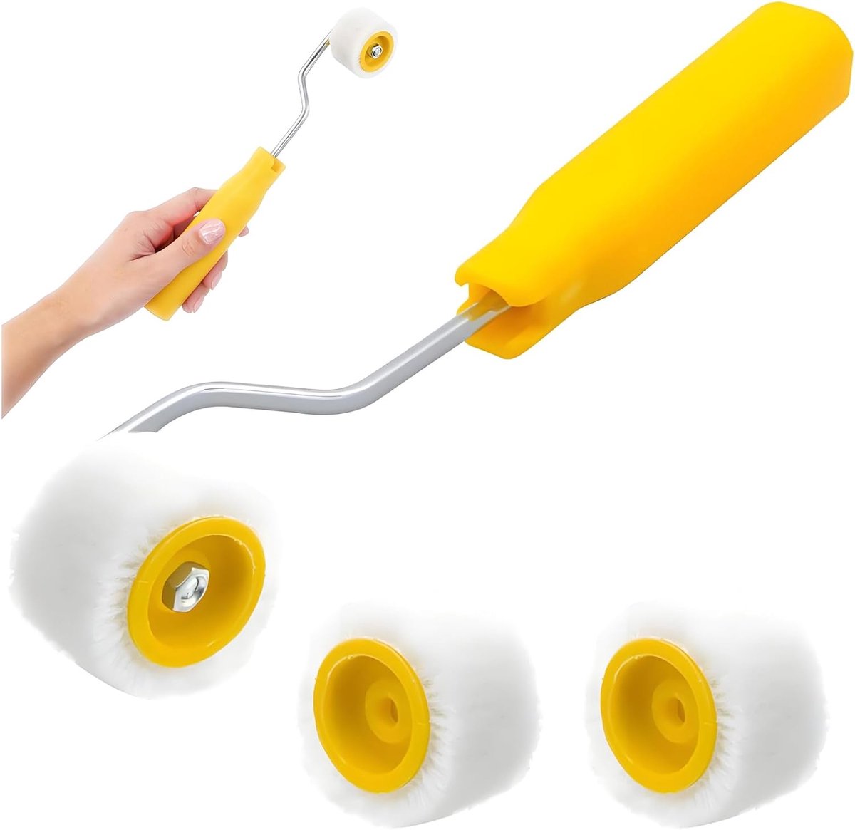 SnelShoppen - Mini Verfroller Set met 3 Vachtrollers en Handvat - 2cm Kleine Verfroller voor Nauwkeurig Schilderen, Hoeken en Randen - Perfect voor Hu