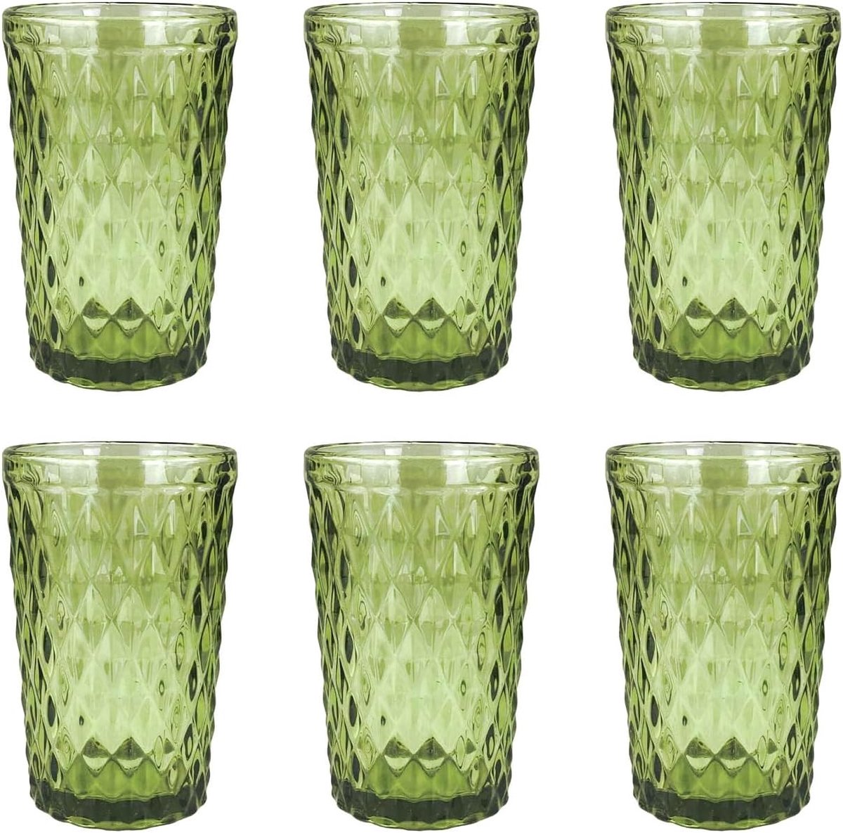 Thijox - Vintage set van 6 gekleurde wijnglazen, longdrinkglazen en cocktailglazen met diamant patroon - Glas drinkglazen voor feest, tuin en keuken -