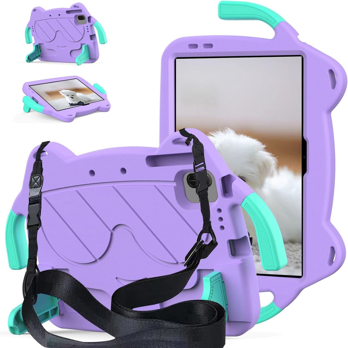 SnelShoppen - Kindertablet Hoes Geschikt voor Honor Pad X8a 11 Inch 2024, Shockproof Kinderen Case met Kickstand, Veilig EVA Foam Rubber, Paars Groen