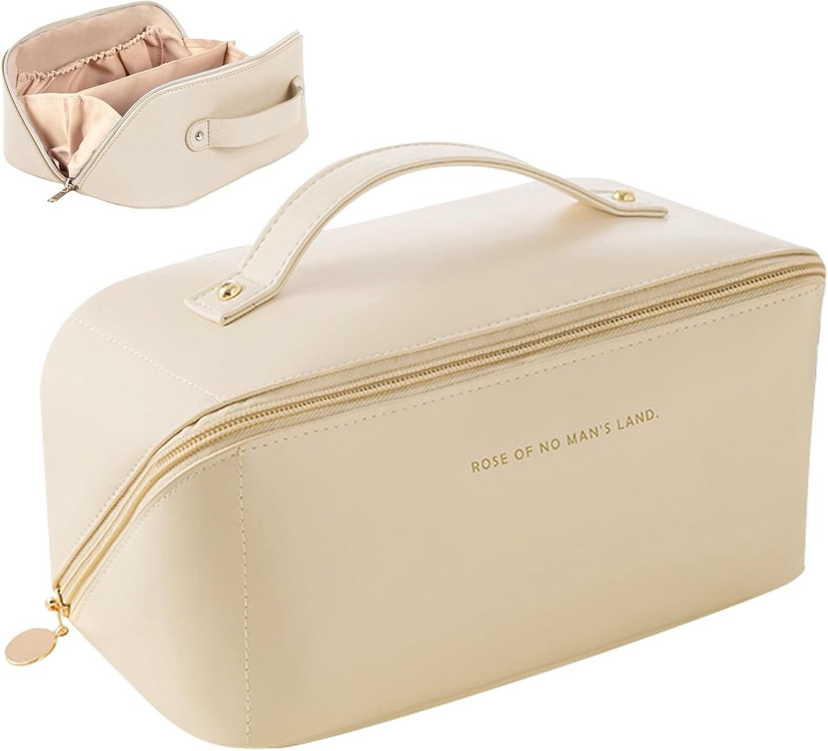 SnelShoppen - Grote Capaciteit Reismake-up Tas - Draagbare Make-up Organizer Toilettas - Vrouwen en Meisjes - Wit - Met Handvat en Vakken - Perfect vo
