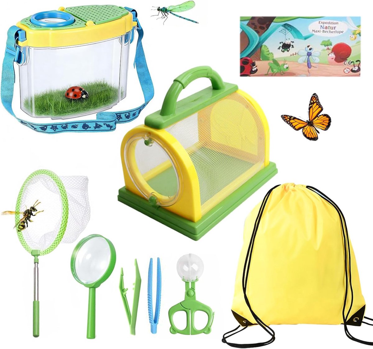 SnelShoppen - Kids Outdoor Explorer Kit - Onderzoeksset voor Kinderen met Vlindernet, Insectenhouder, Vergrootglas, Insectenvanger, Observatiebox, Ins