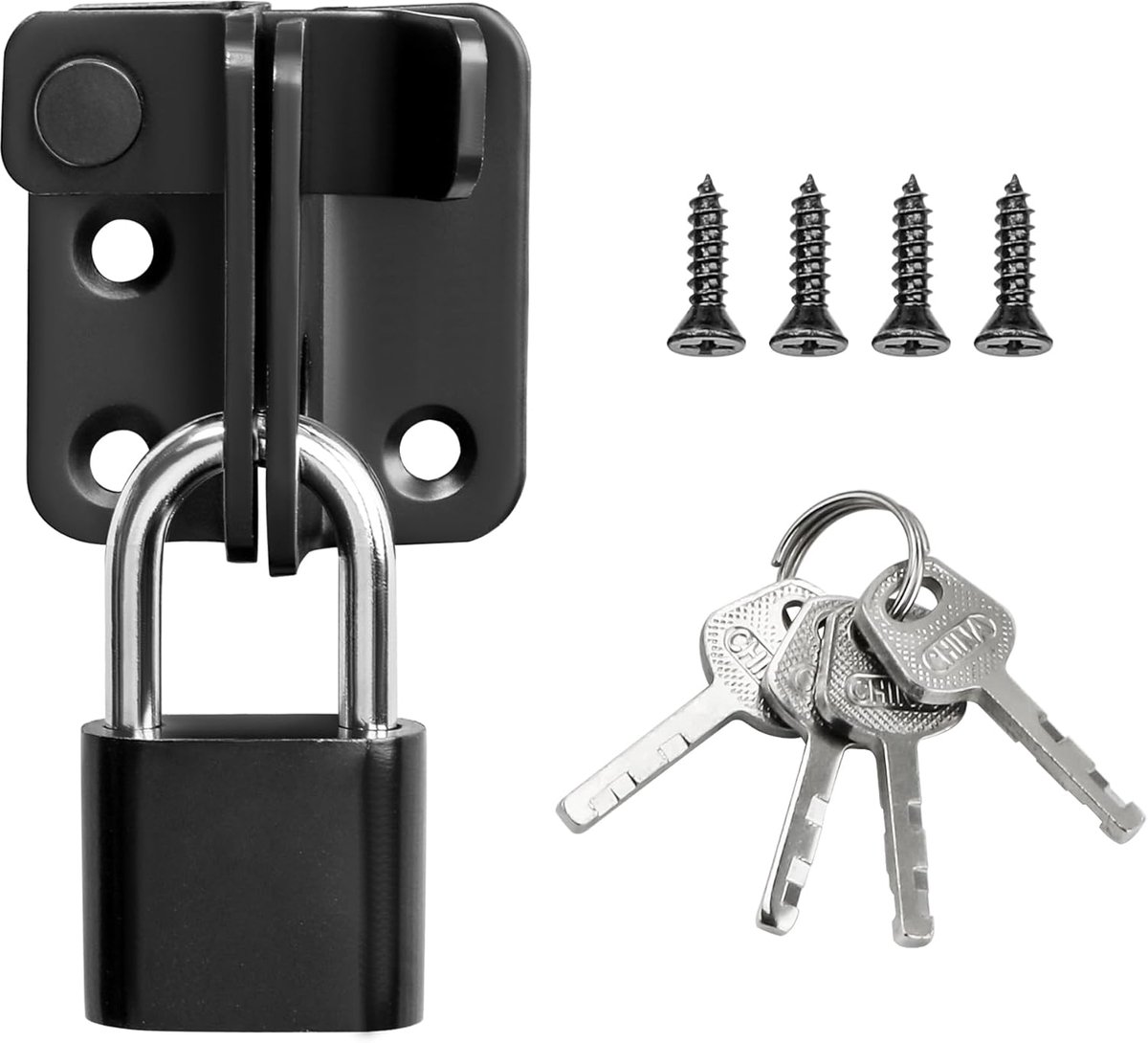 SnelShoppen - RVS Deurslot met Hangslot, Flip Latch Hasp voor Deur, Raam, Kast en Tuin, Matte Zwart, 40mmx45mm, Perfect voor Schuur en Beveiliging