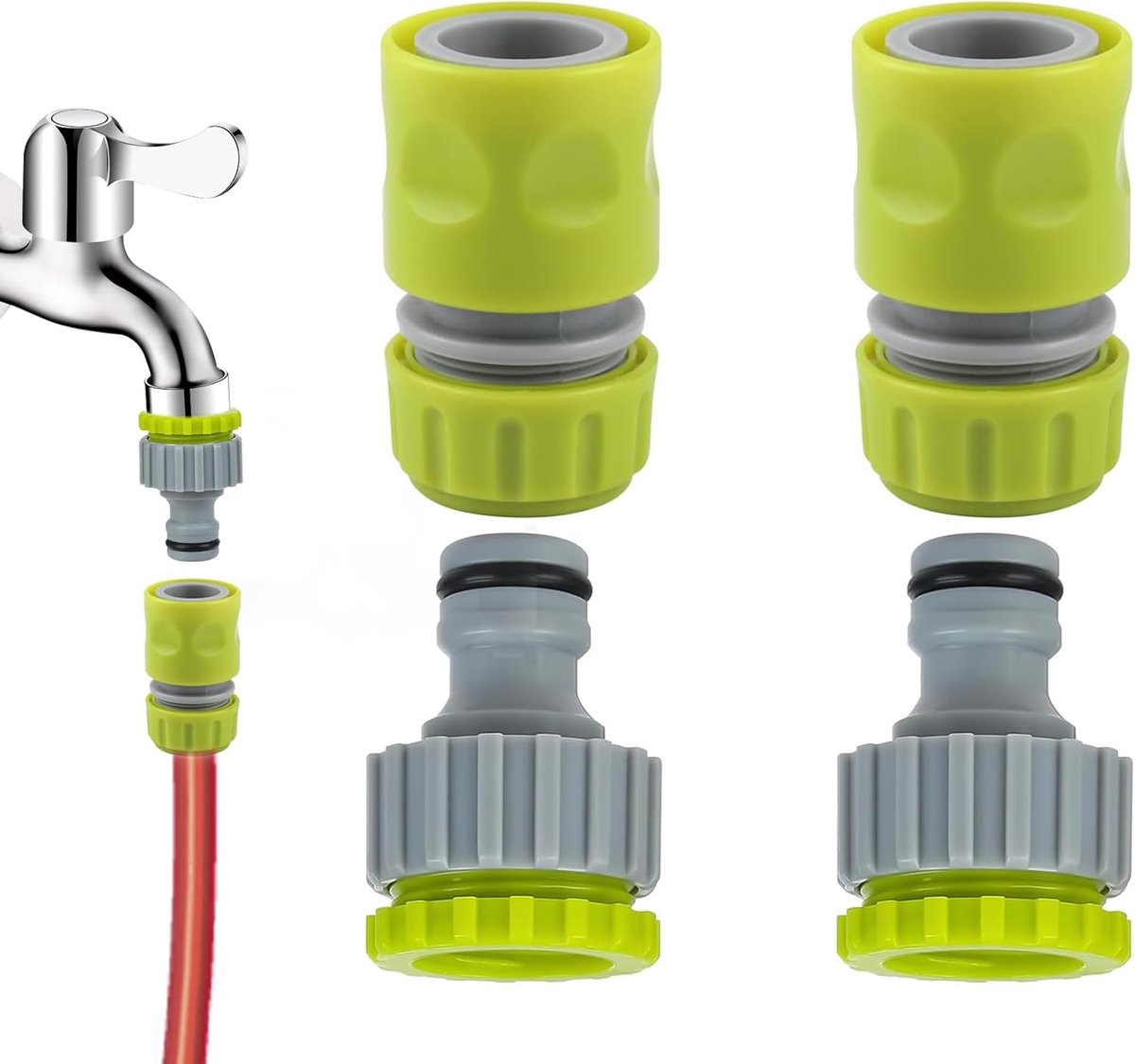 SnelShoppen - Set van 4 Kraanaansluitingen 1/2 inch en 3/4 inch - Duurzame 2-in-1 Kraanadapter voor Tuin, Keuken en Camping - Robuust ABS-Kunststof