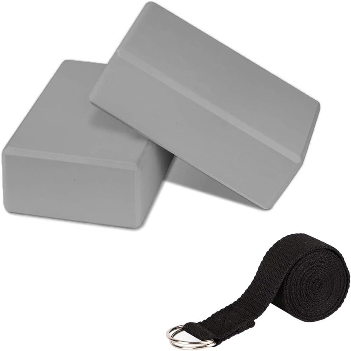SnelShoppen - 2PCS Yoga Blokken Set - Hoogwaardige EVA Foam Blokken - Antislip - Inclusief Yoga Strap met Metalen D-Ring - Ideaal voor Balans, Flexibi
