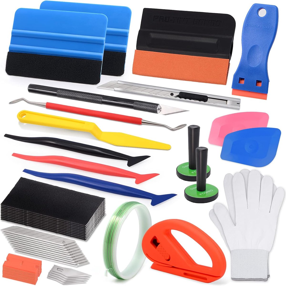 SnelShoppen - Car Vinyl Tool Kit, Squeegee Set voor Getinte Film, Wrapping Tools, 5m Bladeloze Mes Tape, Scraper, Felt Trakel, Teflon Tape, Cutter Kni