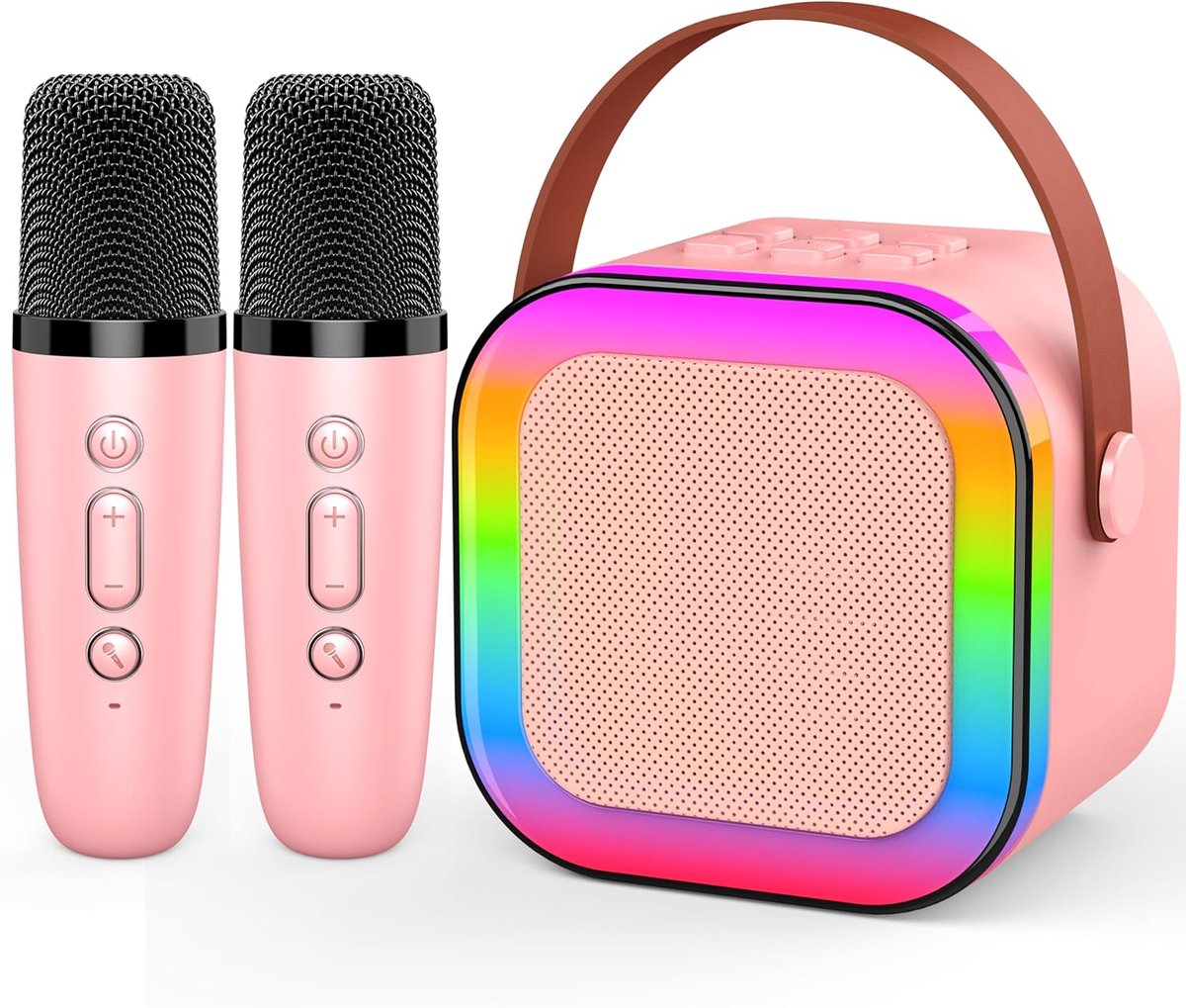 SnelShoppen - Draagbare Bluetooth Speaker voor Kinderen 3-12 Jaar met 2 Microfoons, LED-lampjes, USB/TF/AUX - Perfect voor Feesten, Karaoke, Verjaarda