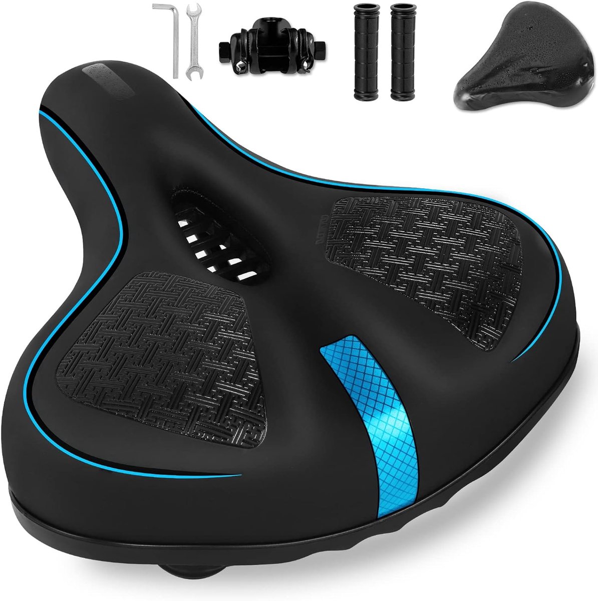 SnelShoppen - Oversized Memory Foam Fietszadel - Ergonomisch, Waterproof, Ademend, Schokabsorberend, 30x25 cm, Voor Mannen, Vrouwen en Kinderen - Perf