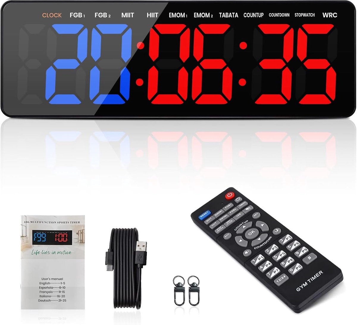 SnelShoppen - Countdown Timer 13.2 Inch Gym Timer met Countdown/Up, Digitale Stopwatch, 12/24 Uur LED Wandklok, Interval voor Workout en Fitness