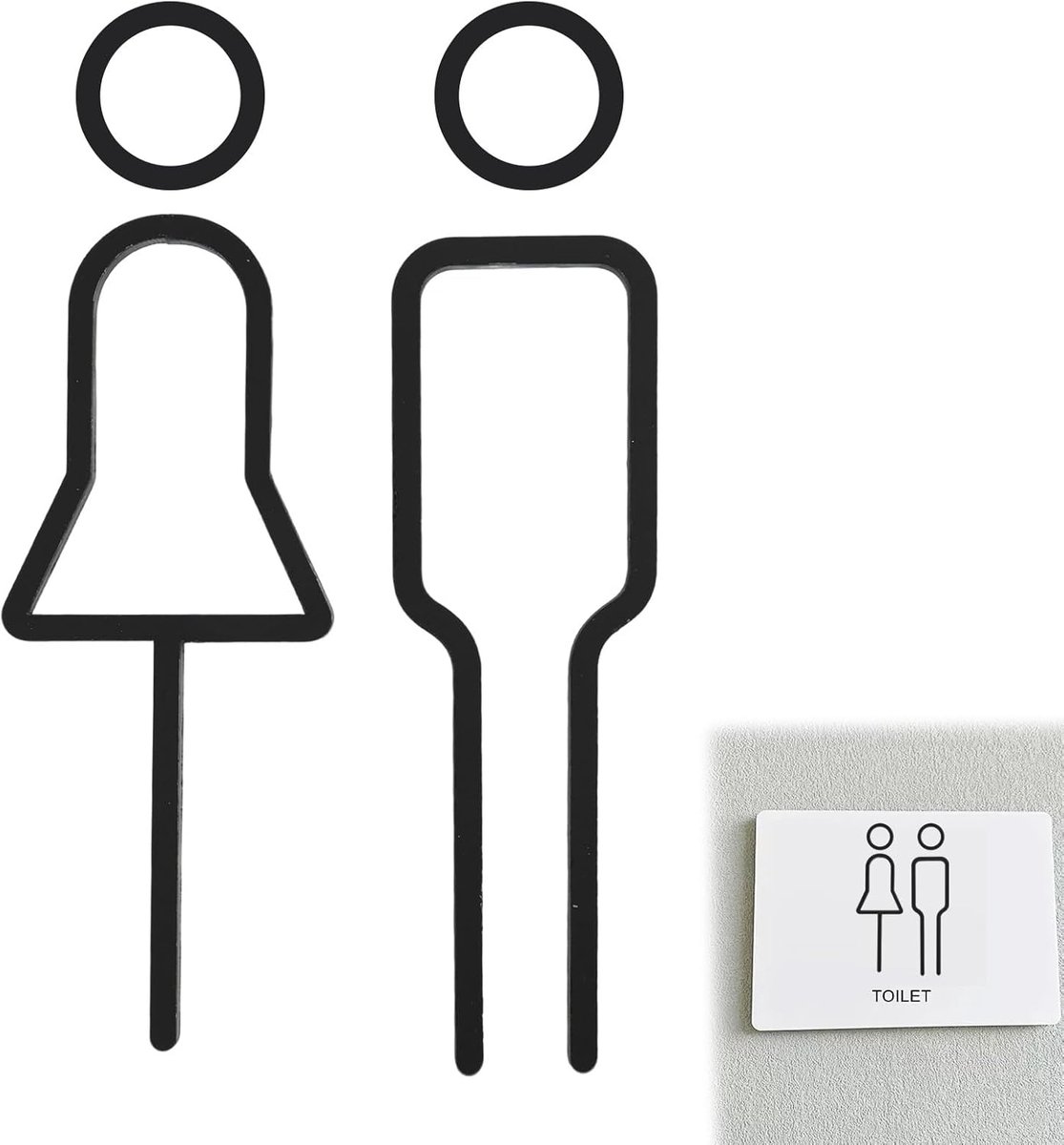 SnelShoppen - Toiletbord Zelfklevend Modern Toiletbord voor Mannen en Vrouwen, Acryl Deurbord voor Hotel, Restaurant, Kantoor en Publieke Ruimtes (Zwa