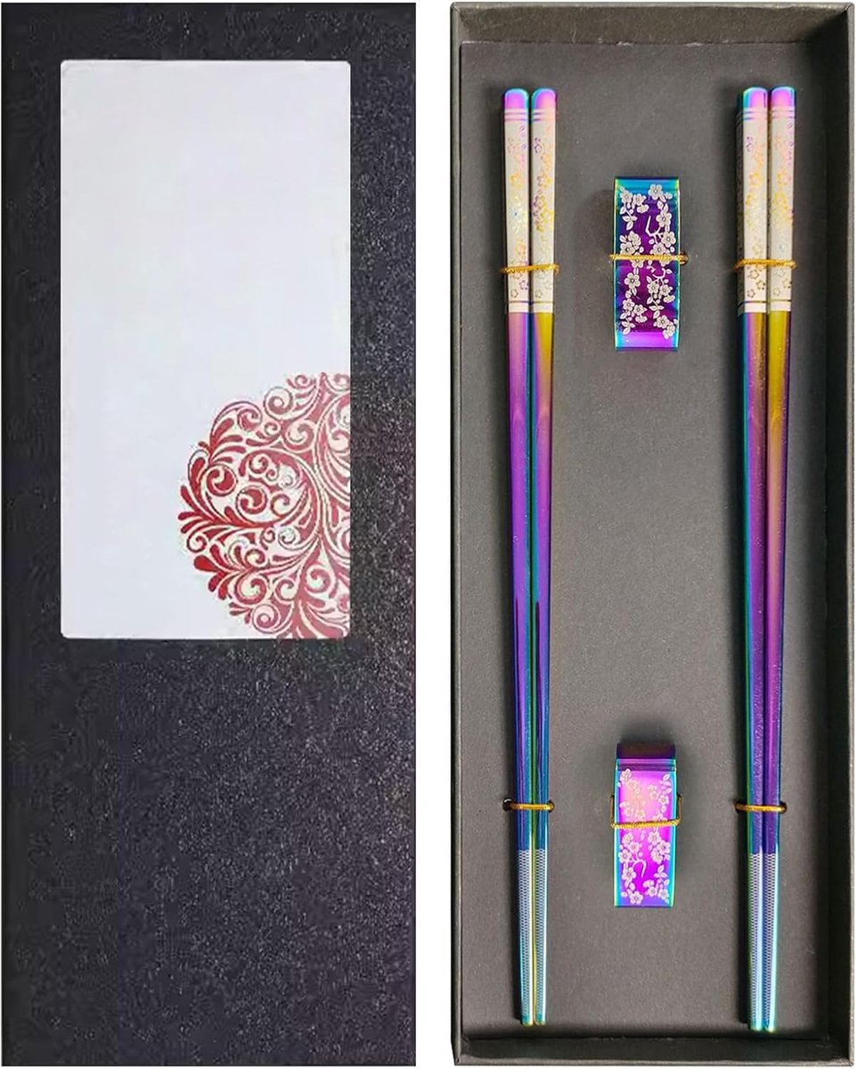 SnelShoppen - RVS Chopsticks - 2 Paar Iriserende Japanse en Chinese Stokken met Cadeaubox - Vaatwasserbestendig - Duurzaam en Gezond