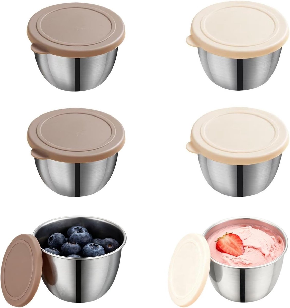 Set van 6 Herbruikbare Saladedressing Containers, Roestvrijstalen Kruidenspotjes met Silic