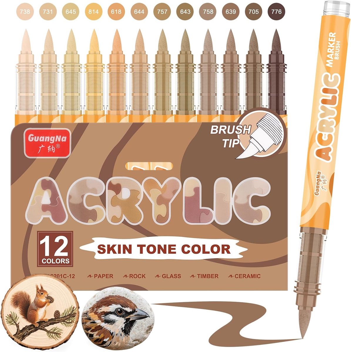 SnelShoppen - 12 Stuks Acryl Stiften Bruin Kleurenset voor DIY Creaties, Schilderen op Steen, Hout, Glas en Metalen, Perfect voor Kunstenaars en Hobby