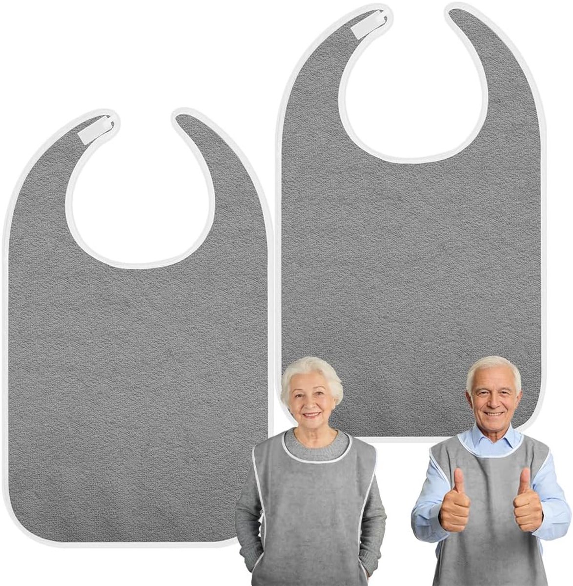 SnelShoppen - Set van 2 Wasbare en Herbruikbare Volwassen Slabbetjes, 72 x 44 cm, Donkergrijs, Bescherming voor Kleding voor Mannen, Vrouwen, Senioren