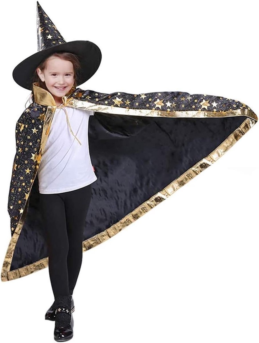 Halloween heksencape met hoed voor kinderen, tovenaar kostuum, feestelijke cosplay rekwisieten en accessoires