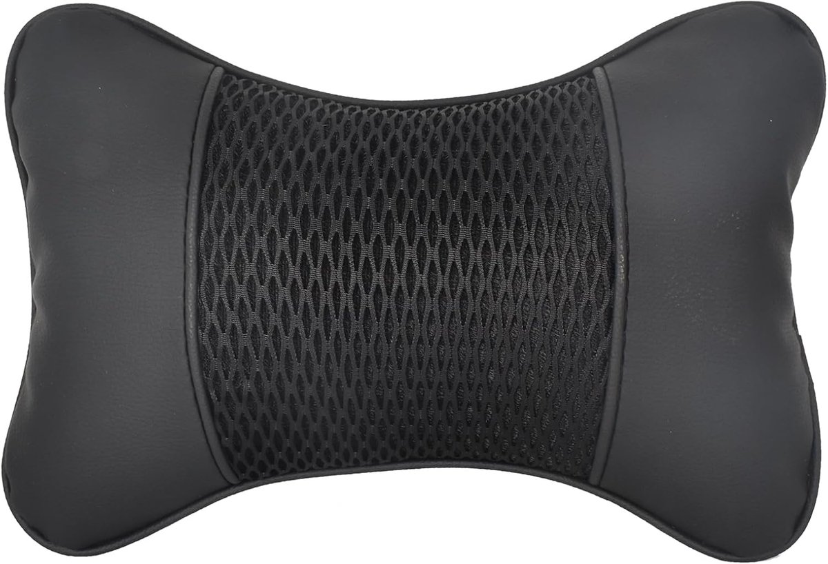 SnelShoppen - Luxe Auto Hoofdkussen PU Leer - Ergonomische Neksteun 28x18 cm - Ademend Zwart Anti-Vermoeidheid Kussen - Schokabsorberende Autotoebehor