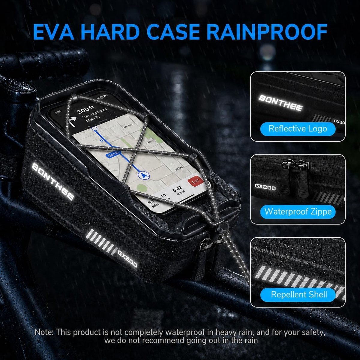 SnelShoppen - BONTHEE 1.3L Fietstas voor Fietsframe Waterproof met Regenhoes, Open Ontwerp Smartphone Houder tot 7 inch, Fiets Top Tube Zak met Reflec