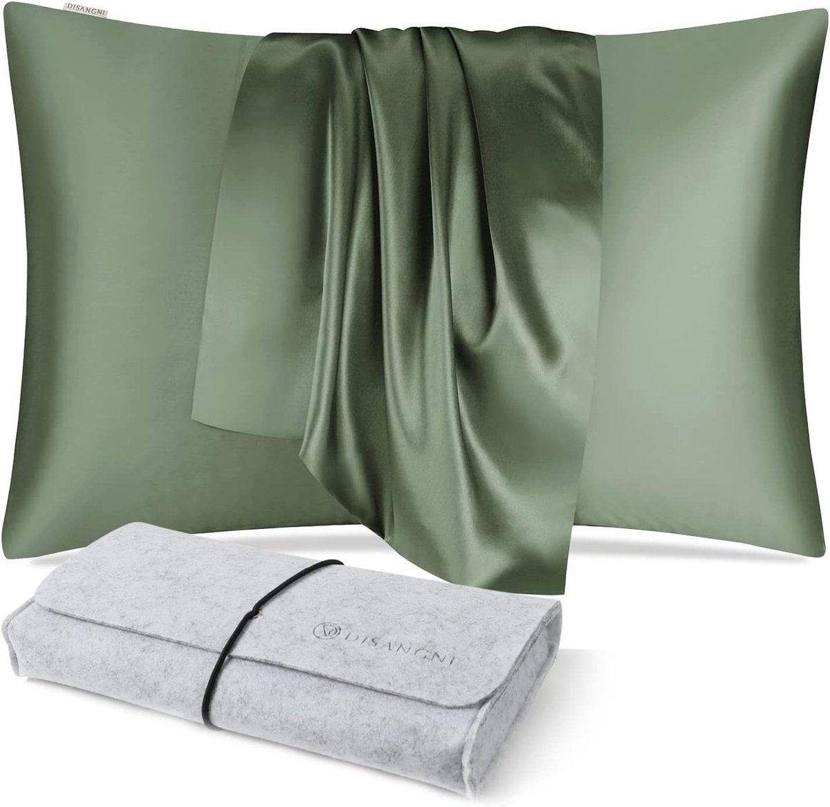SnelShoppen - 100% Natuurlijke Mulberry Zijde Kussensloop, Verborgen Rits, 22 Momme Zijde, 40 x 60 cm, Groen, Luxe Kussenhoes voor Betere Slaap en Hui