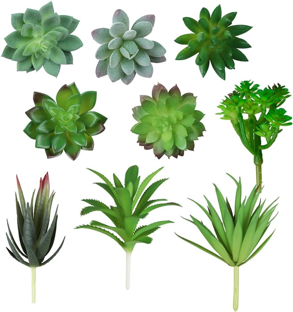 SnelShoppen - 9 Stuks Kunstplanten Succulenten - Realistische Faux Groene Miniatuur Planten voor Woonkamer, Kantoor, Tuin, Raamdecoratie - Duurzaam PV