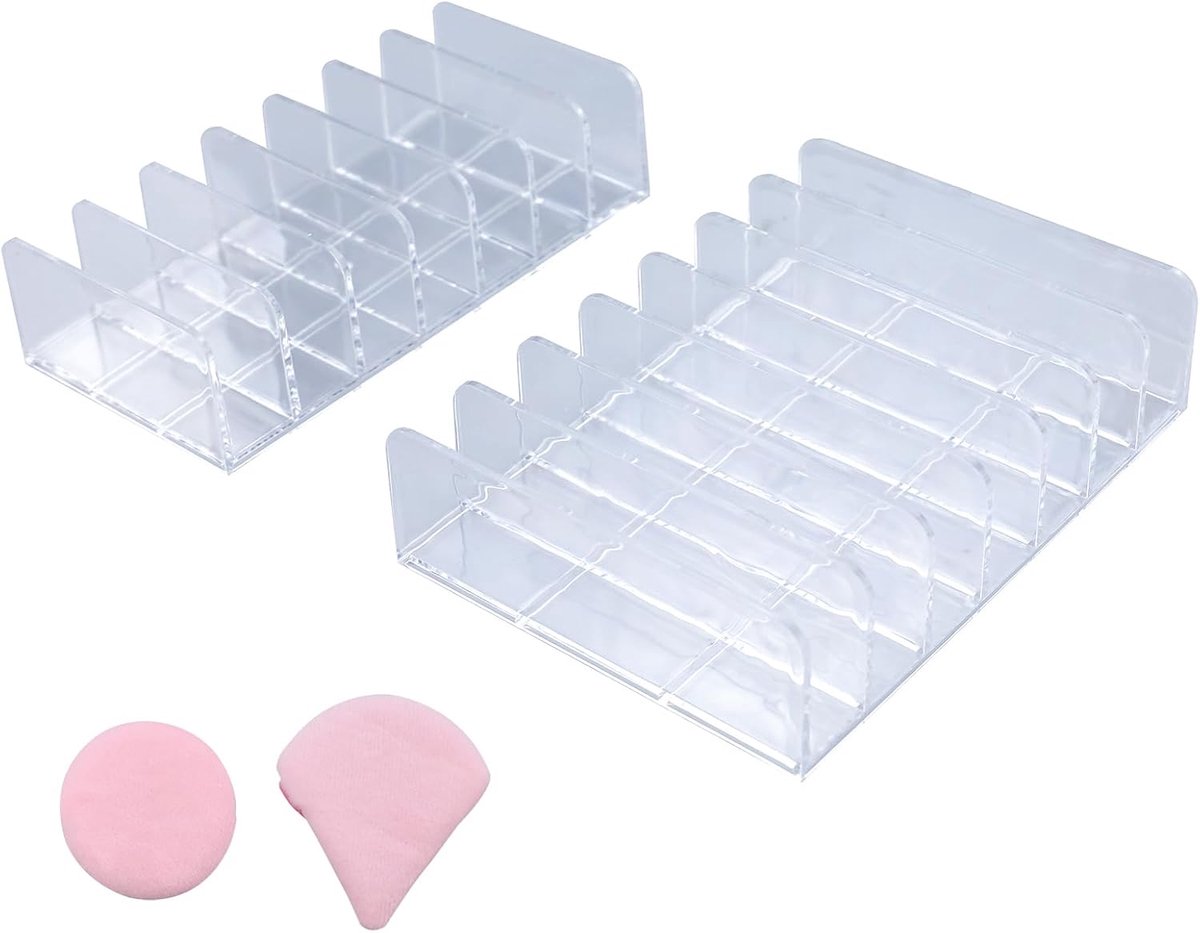 SnelShoppen - 2 Stuks Oogschaduw Organiser, Acryl Cosmetica Organizer met 7 Compartimenten, Transparante Palette Organizer voor Lades, Inclusief 2 Roz