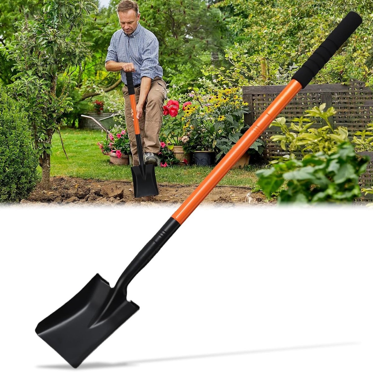 Tuinschep voor Graven, Kleine Spade met 110 cm Metaal Handvat, Ideaal voor Tuinieren, Planten en Landschapsarchitectuur