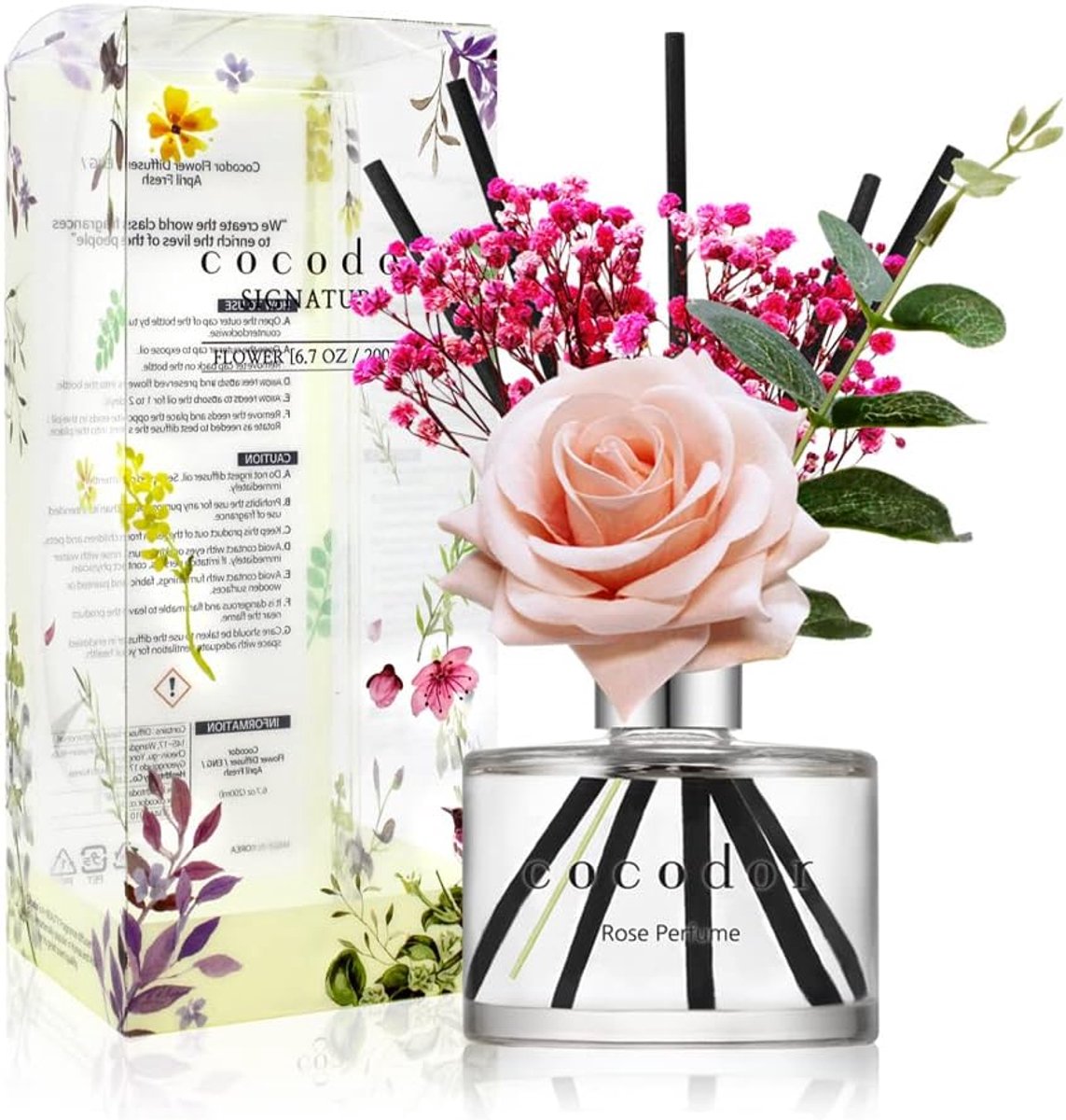 SnelShoppen - Rose Diffuser 200ml - Rozengeur, Musk, Geurstokjes, Cadeau voor Vrouwen, Moederdag, Interieurdecoratie, Aroma, Room Fragrance, Roze