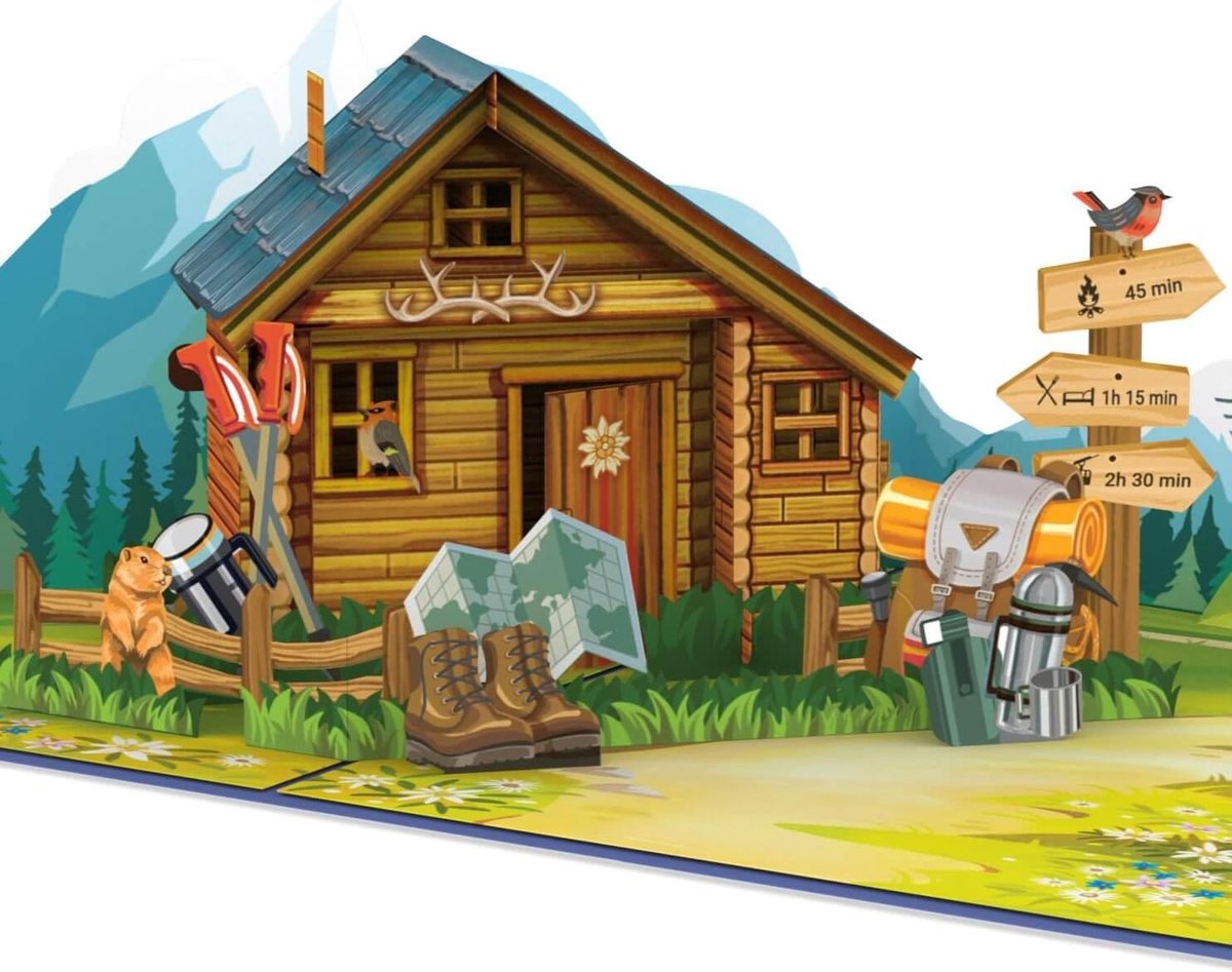 SnelShoppen - Pop-up Kaart Berghütte 3D - Vouchercard voor Wandelen en Klimmen - Originele Verjaardagskaart voor Bergvakantie, Reis en Avontuur in de