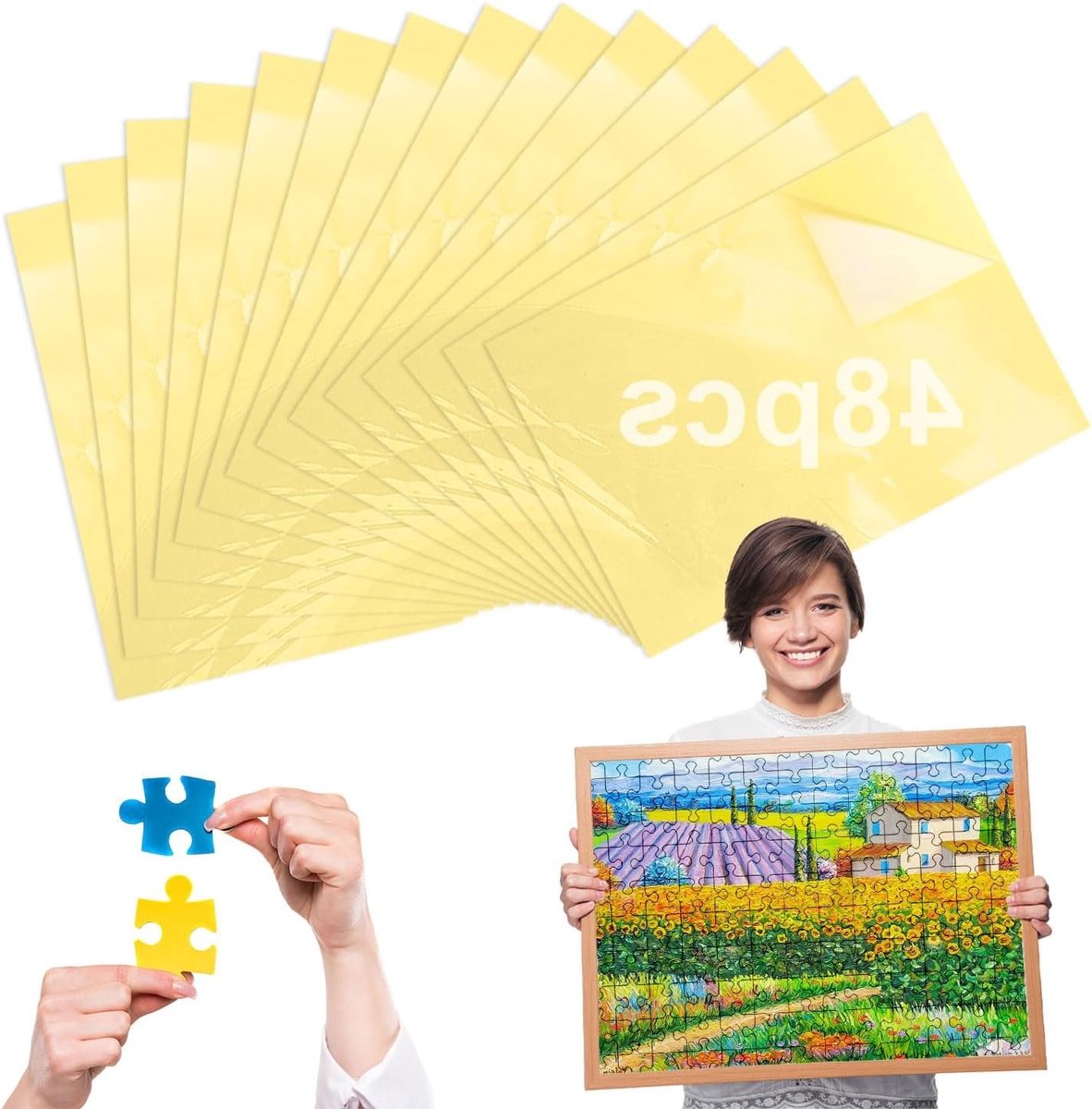 Dubbelzijdige puzzellijm - 48 vellen voor het bevestigen en beschermen van puzzels, foto's en ansichtkaarten (25 x 18 cm)