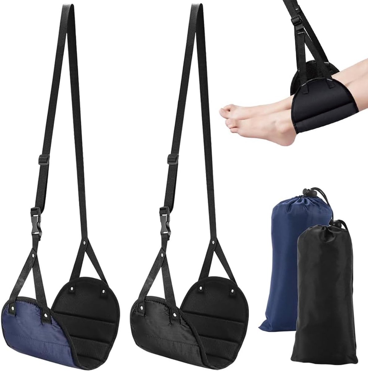 SnelShoppen - 2 Stuks Vliegtuig Voetsteun, Verstelbare Voetsteun voor Volwassenen en Kinderen, Reisaccessoires, Draagbare Voet Hangmat Onder Bureau, U