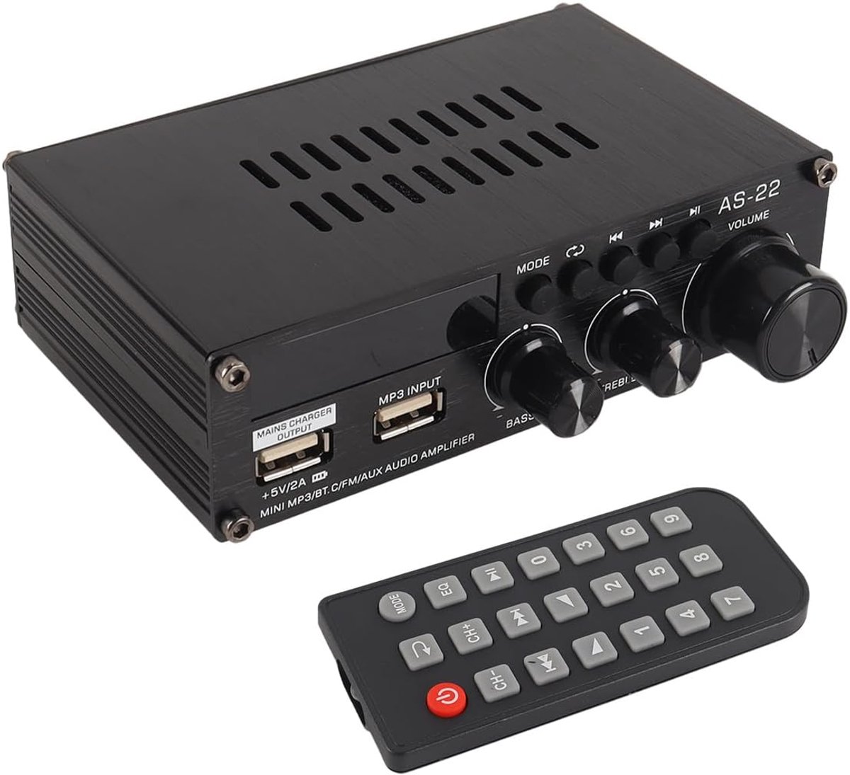 SnelShoppen - Bluetooth HiFi-versterker AS-22 Mini 2.0 Kanalen 40W x 2, Draagbare Audio Versterker voor Binnen en Buiten, USB, AUX, Ideaal voor Feeste