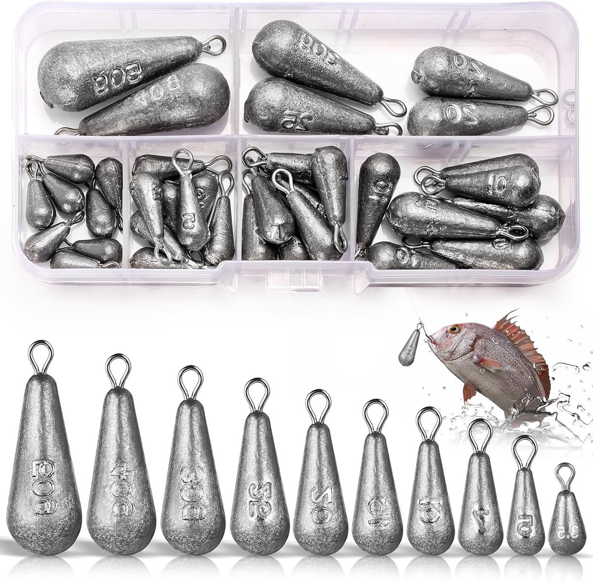 Complete Visuitrusting Set met Dropvormige Gewichten van 3.5g tot 50g voor Diepzeevissen en Zeevisserij