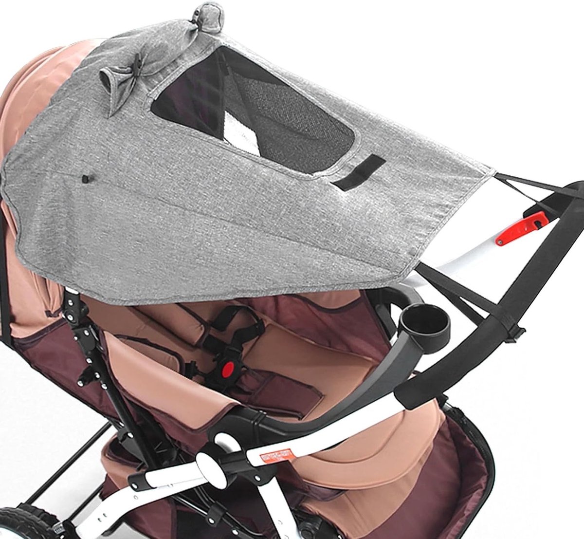 Parasol voor Kinderwagens met UV Bescherming 50+ en Waterdicht, Ideaal voor Zonbescherming, Inclusief Vensters en Zonnekap, Grijs