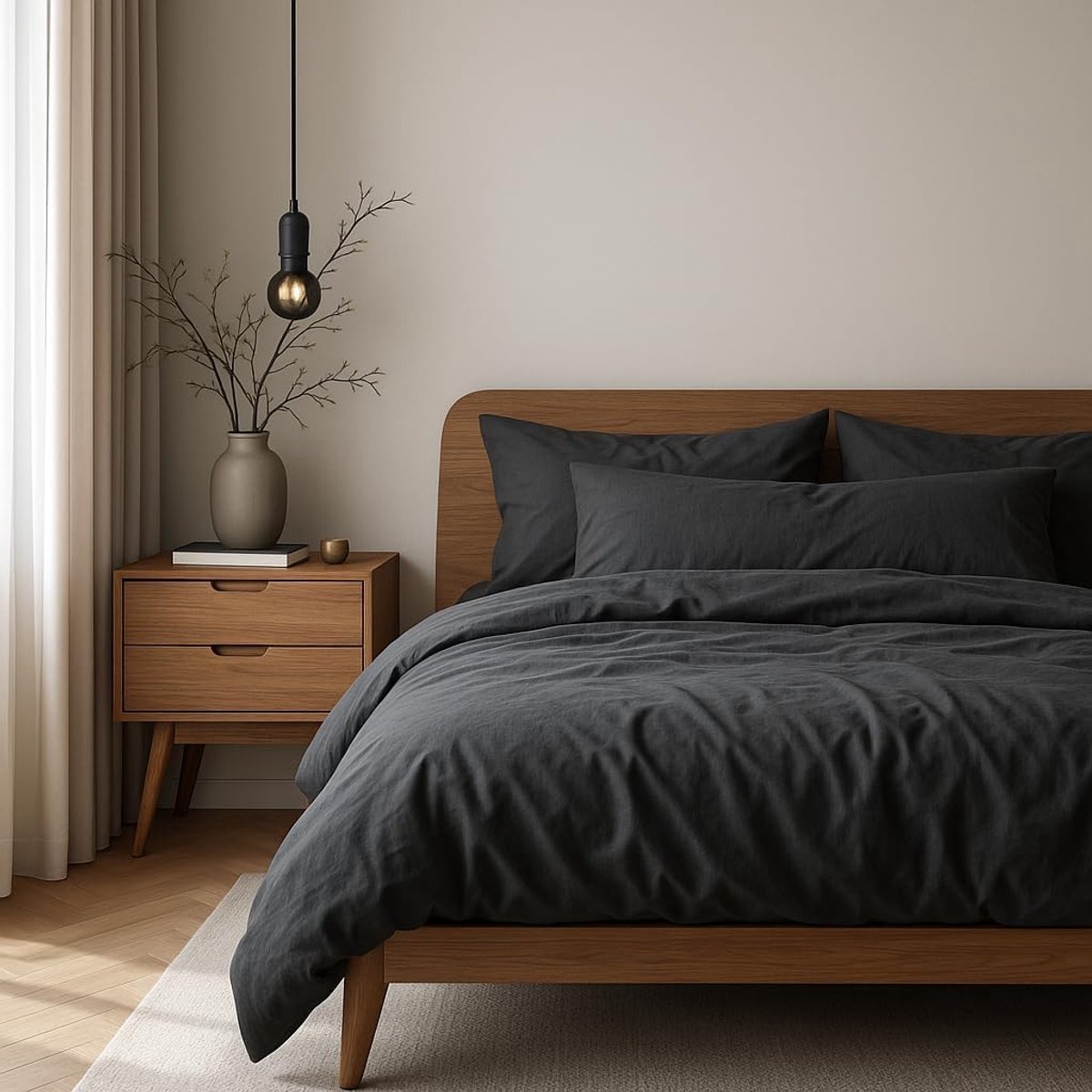SnelShoppen - Luxe Beddegoed Set 140 x 200 cm - 100% Katoen Dekbedovertrek met Kussensloop 80 x 80 cm - Donkergrijs - Hoogwaardige Bedlinnen voor Comf