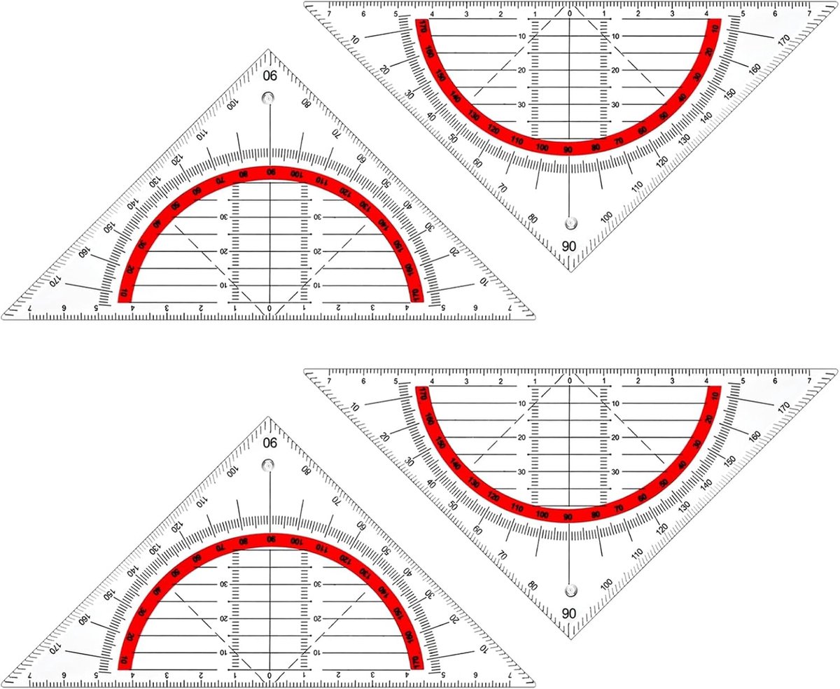 SnelShoppen - 4 Stuks Transparante Plastic Protractor 180 Graden - 16cm Geometrisch Driehoek - Duurzaam en Multifunctioneel voor School, Kantoor en Le