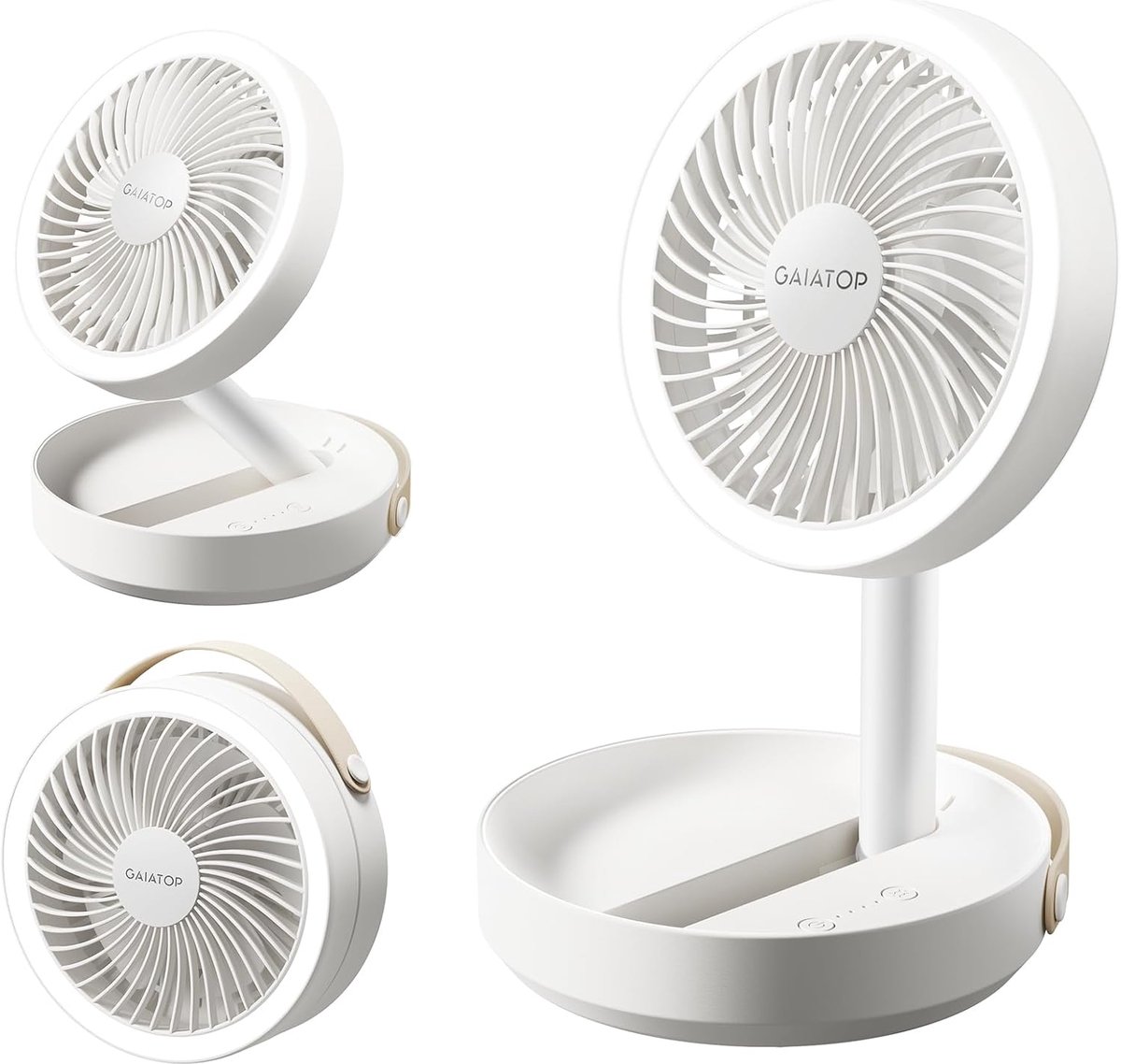 SnelShoppen - Vouwbare Kleine Bureau Ventilator, 6000mAh Draagbare Desktop Ventilator met LED Nachtlampje, USB Oplaadbaar, Ideaal voor Slaapkamer, Kan