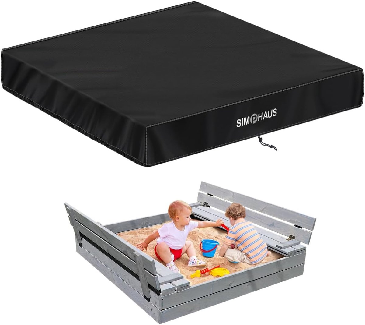 SnelShoppen - Sandbox Cover Tarpaulin 125x125x20 cm - Waterdichte Sandbox Dekzeil met Koord - UV Bescherming 420D Oxford Stof - Beschermhoes voor Spee