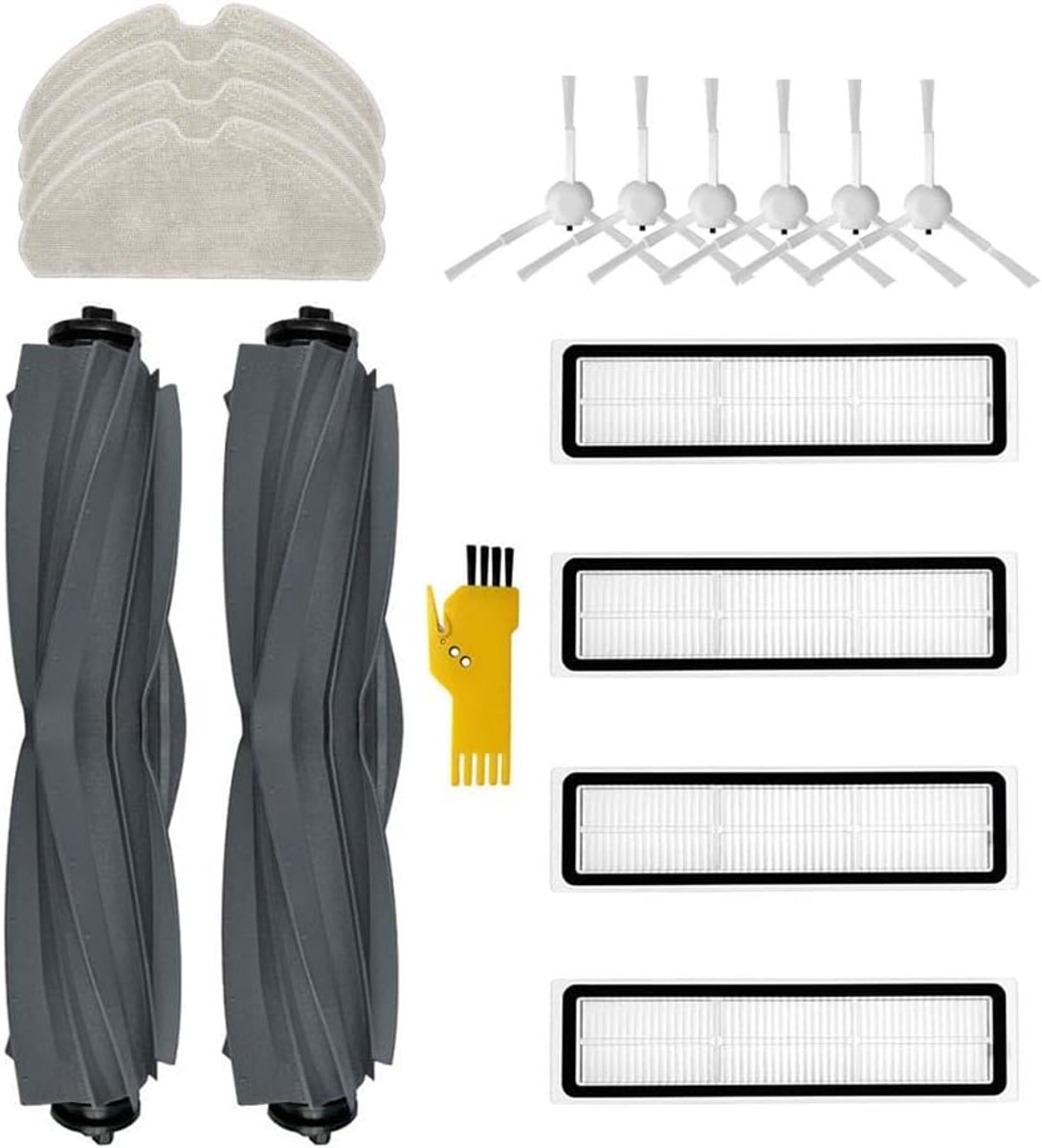 SnelShoppen - Vervangingsonderdelen Set voor Robotstofzuiger, 16 Stuks, Inclusief 2 Hoofdborstel, 4 Filters, 6 Zijborstels, 4 Mopdoeken, Hoogwaardige