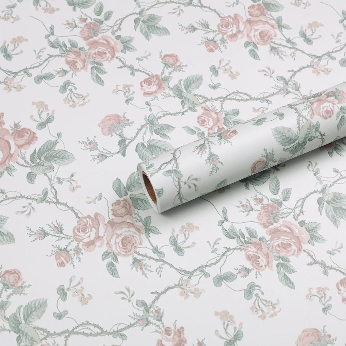 SnelShoppen - Zelfklevend Behang Rozenpatroon 40 x 300 cm, Waterdichte Meubelfolie voor Keuken en Woonkamer, Roze Planten Bladeren Decoratie