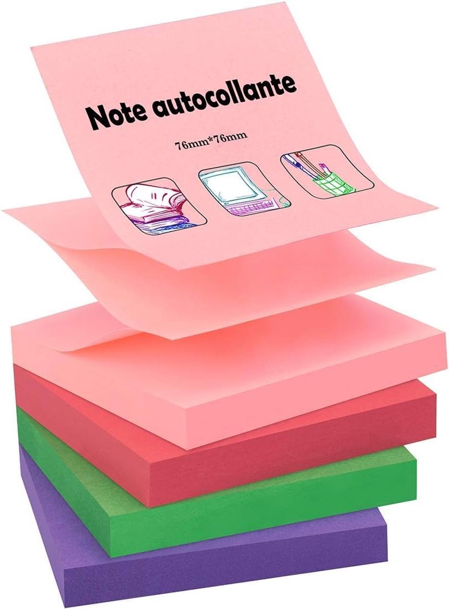 SnelShoppen - Sticky Notes Super Strong Viscosity - 4 Kleuren - 4 Stuks - 100 Vellen per Blok - 76x76mm - Perfect voor Notities, Herinneringen, School