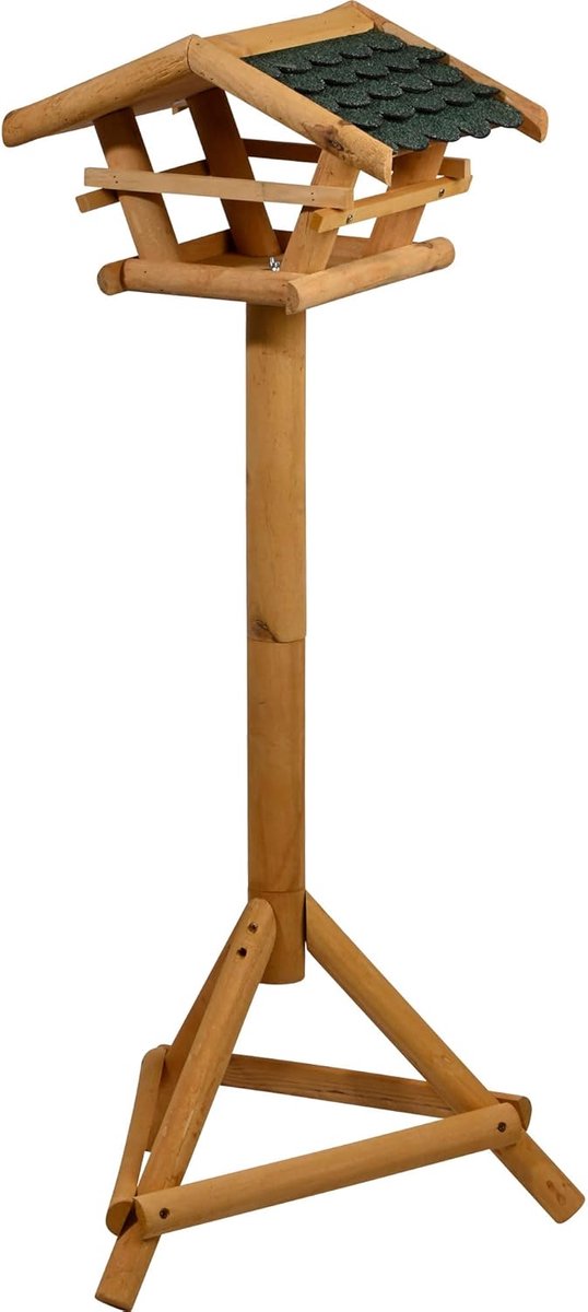 SnelShoppen - Vogelvoederhuisje met Standaard, Houten Vogelvoederstation met Bitumen Shingledak, Vogelhuis voor Tuin en Balkon, Groen, 44 x 44 x 101 c
